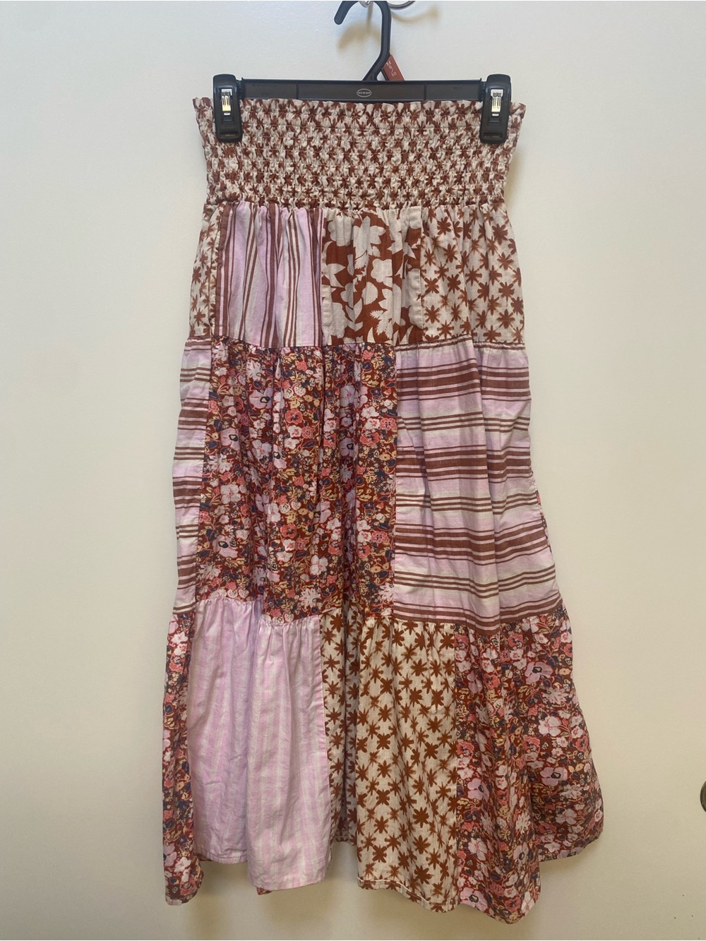 Universal Thread Patchwork Cotton Midi Skirt in Blush and Cream - Picture 4 of 7